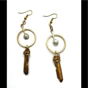 Champagne Aura Quartz & White Howlite Crystal Handmade Earrings